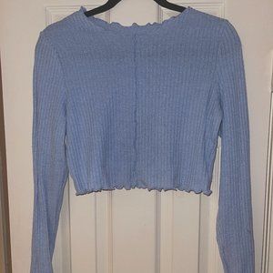 Long Sleeve Crop Top Seam Front Rib-knit Tee